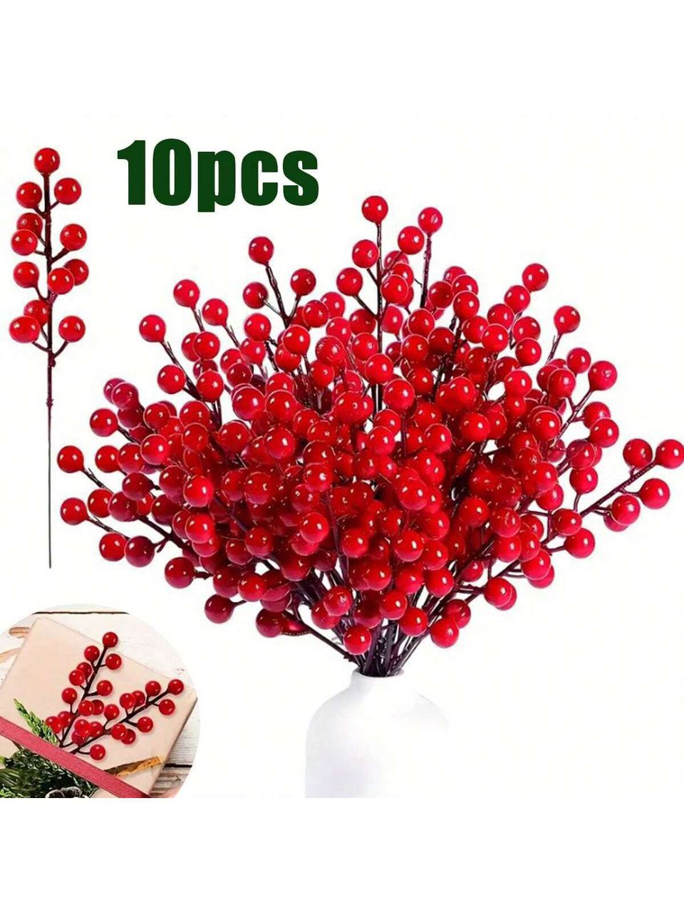 10 branches  Christmas decor redberry