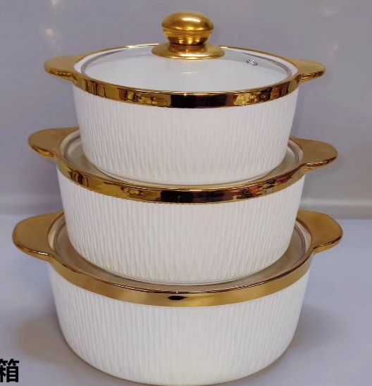 3 PCs set Gold Ceramic Serving bowls