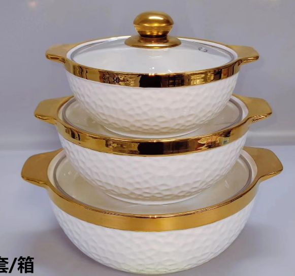 3 PCs set Gold Ceramic Serving bowls