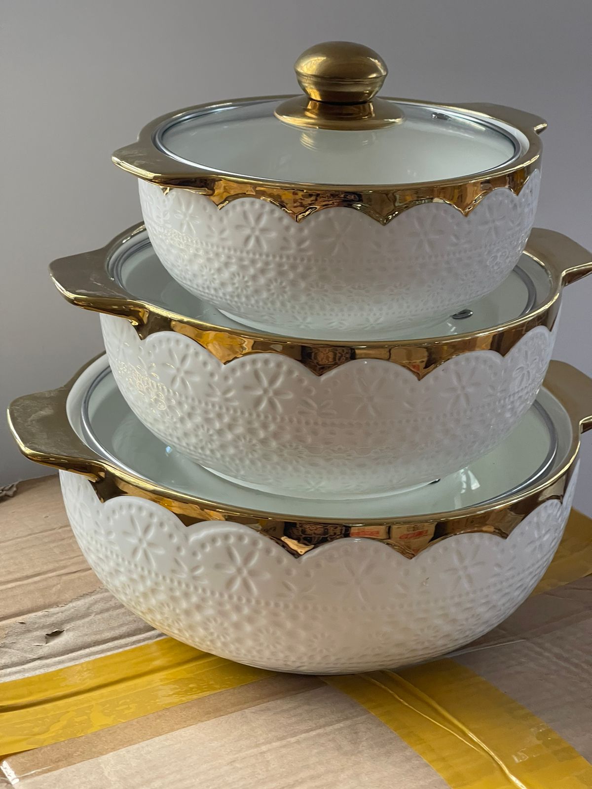 3 PCs set Gold Ceramic Serving bowls