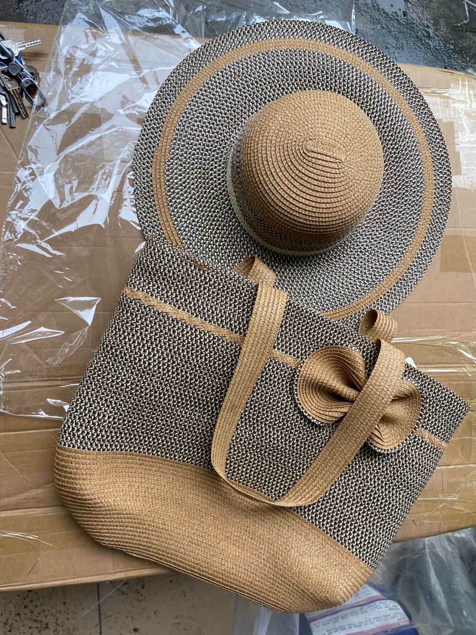 High quality Summer Straw woven hat and bag set