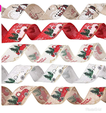 5 meters Christmas themed ribbon 4 Rolls