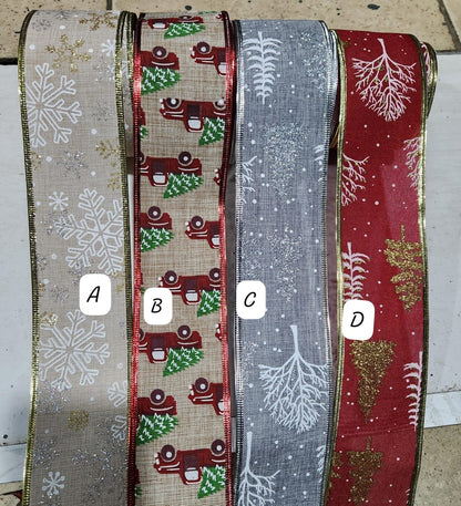 5 meters Christmas themed ribbon 4 Rolls