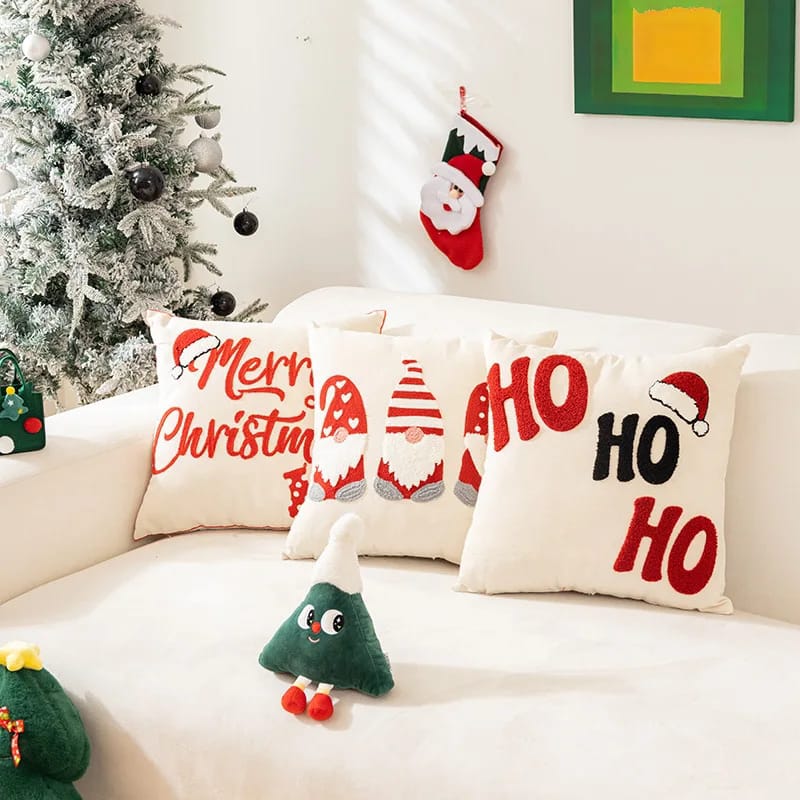Christmas Embroidered Cushion Cover Merry Christmas Cartoon Embroidered Pillow Cover Festival Living Room Sofa