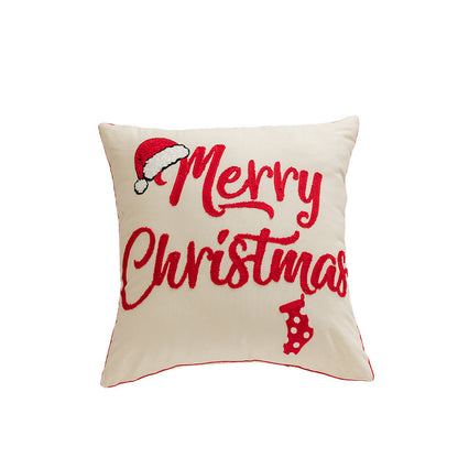 Christmas Embroidered Cushion Cover Merry Christmas Cartoon Embroidered Pillow Cover Festival Living Room Sofa