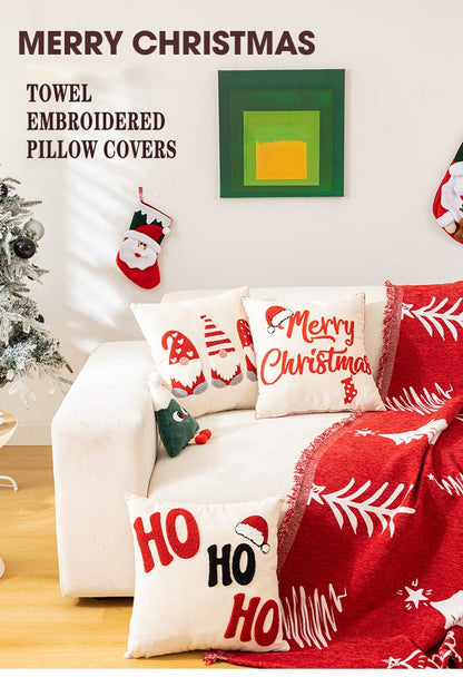 Christmas Embroidered Cushion Cover Merry Christmas Cartoon Embroidered Pillow Cover Festival Living Room Sofa