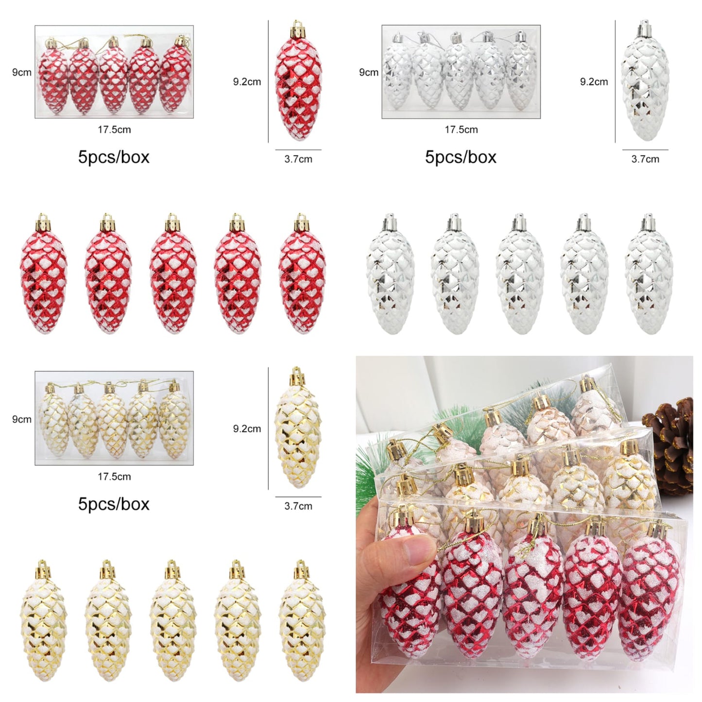 *5Pcs Christmas Painted Pine Cone Balls Hanging Pendants Merry Christmas Tree Decorations*