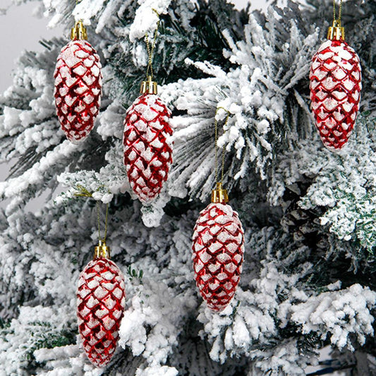 *5Pcs Christmas Painted Pine Cone Balls Hanging Pendants Merry Christmas Tree Decorations*