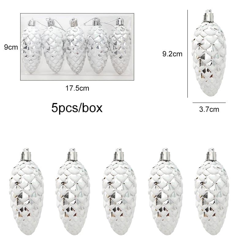 *5Pcs Christmas Painted Pine Cone Balls Hanging Pendants Merry Christmas Tree Decorations*