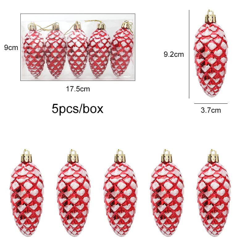 *5Pcs Christmas Painted Pine Cone Balls Hanging Pendants Merry Christmas Tree Decorations*