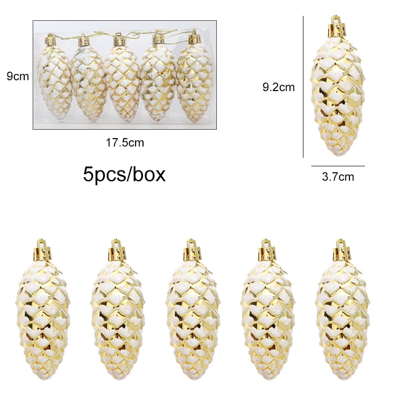 *5Pcs Christmas Painted Pine Cone Balls Hanging Pendants Merry Christmas Tree Decorations*