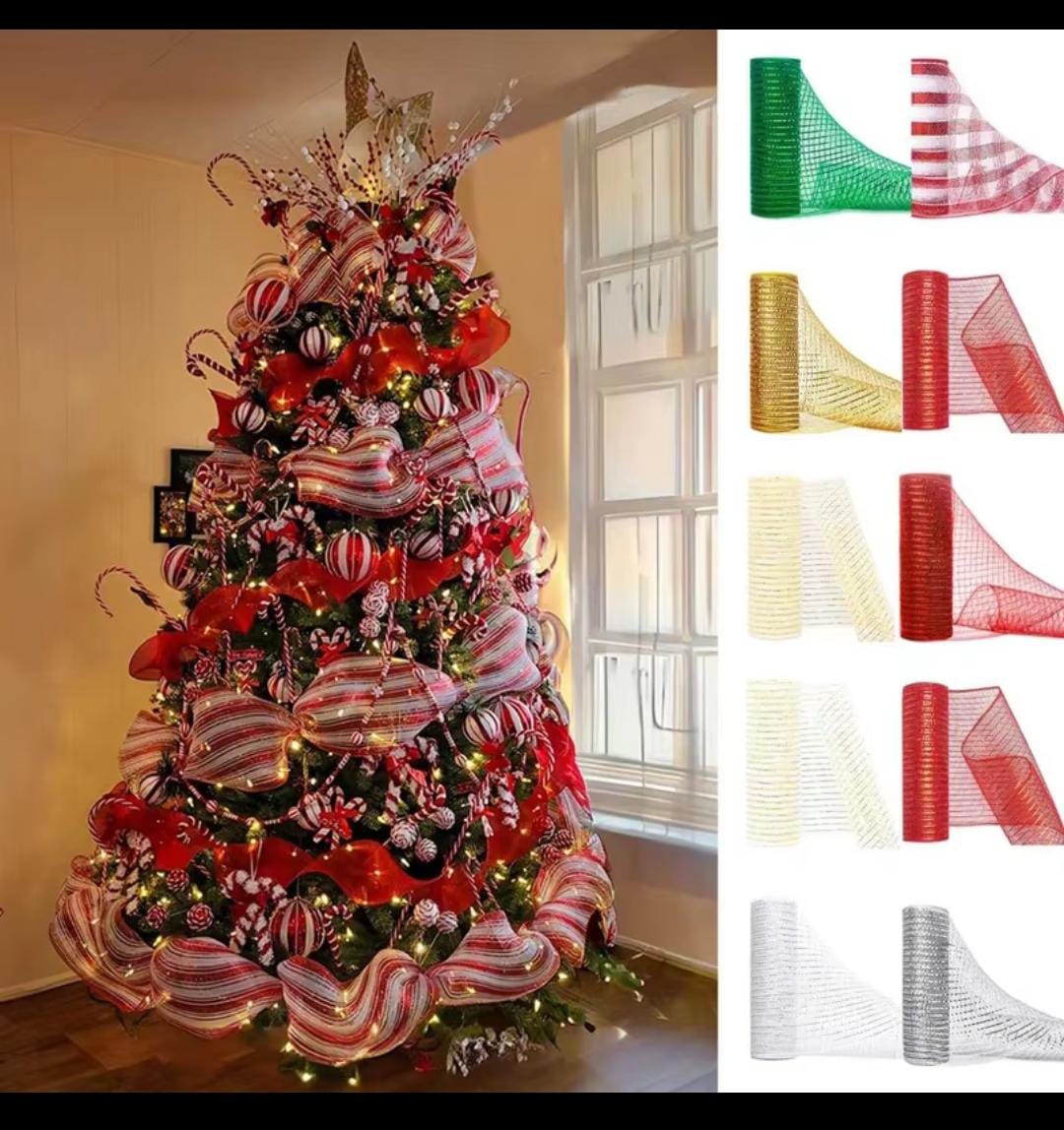 26cm 10 Yards Gold White Mesh Ribbon DIY Christmas tree ribbon