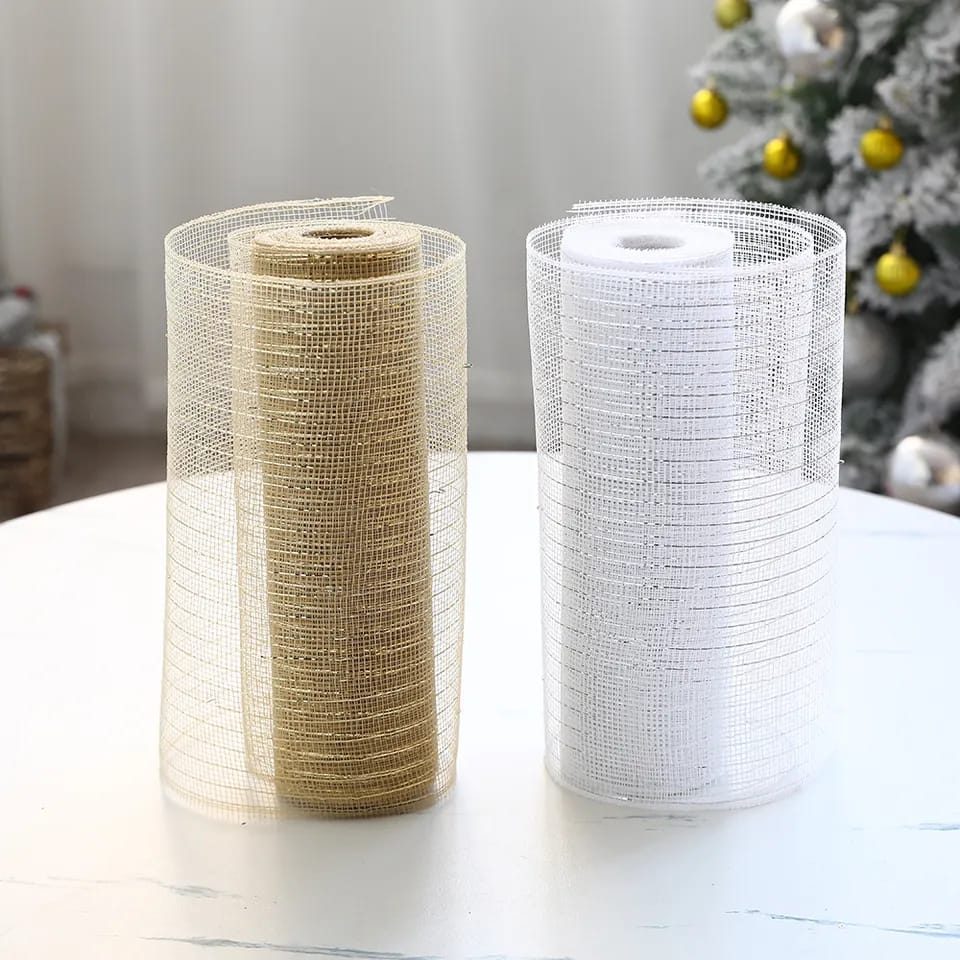 26cm 10 Yards Gold White Mesh Ribbon DIY Christmas tree ribbon