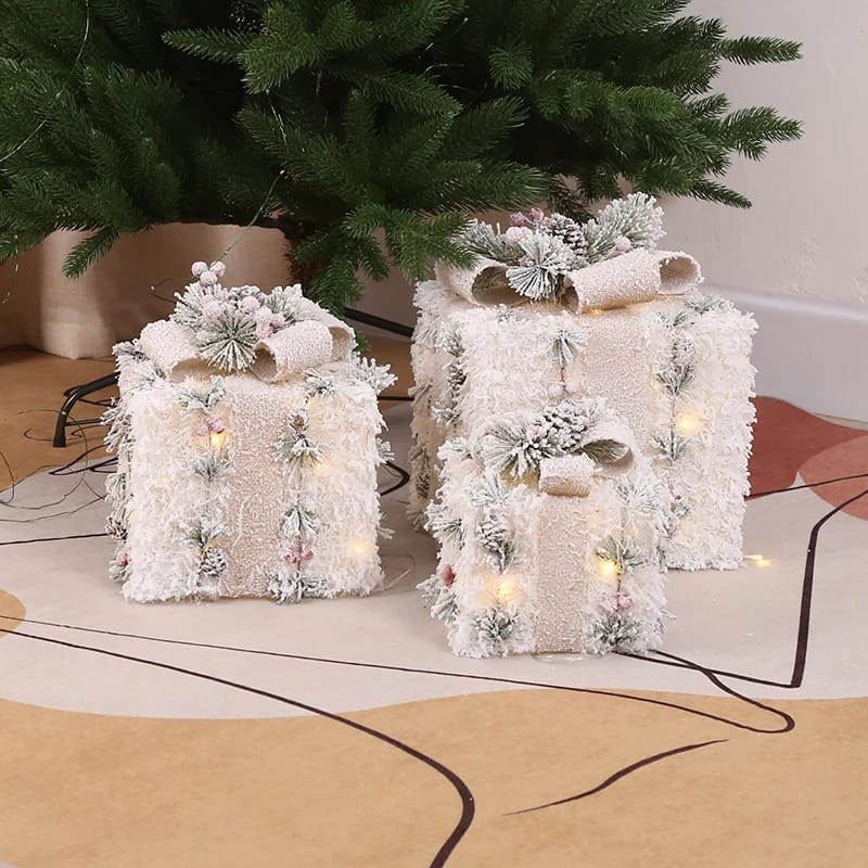 3pcs set Christmas snow lighted gift box