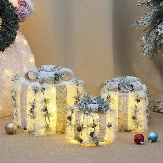 3pcs set Christmas snow lighted gift box