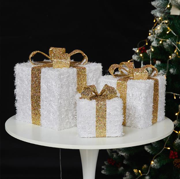 3pcs set Christmas snow lighted gift box