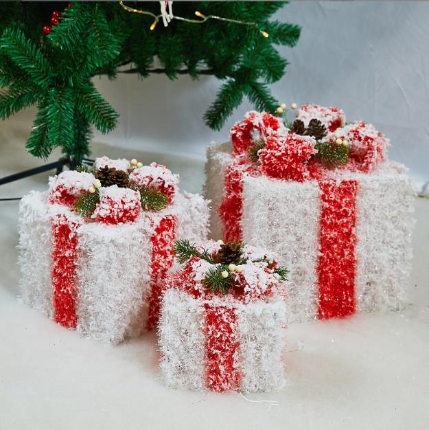 3pcs set Christmas snow lighted gift box