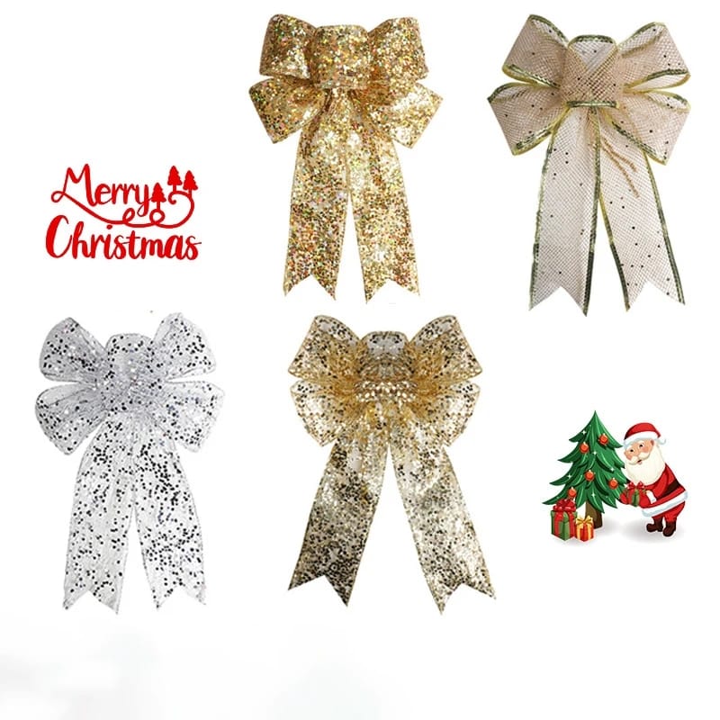 Mesh Christmas Glitter Ribbon Bows set of 2