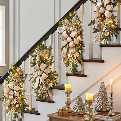 Christmas Cordless Prelit Stairway Wreath Decoration