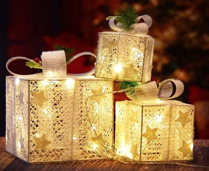 3pcs set lighted Christmas gift box
AA battery powered