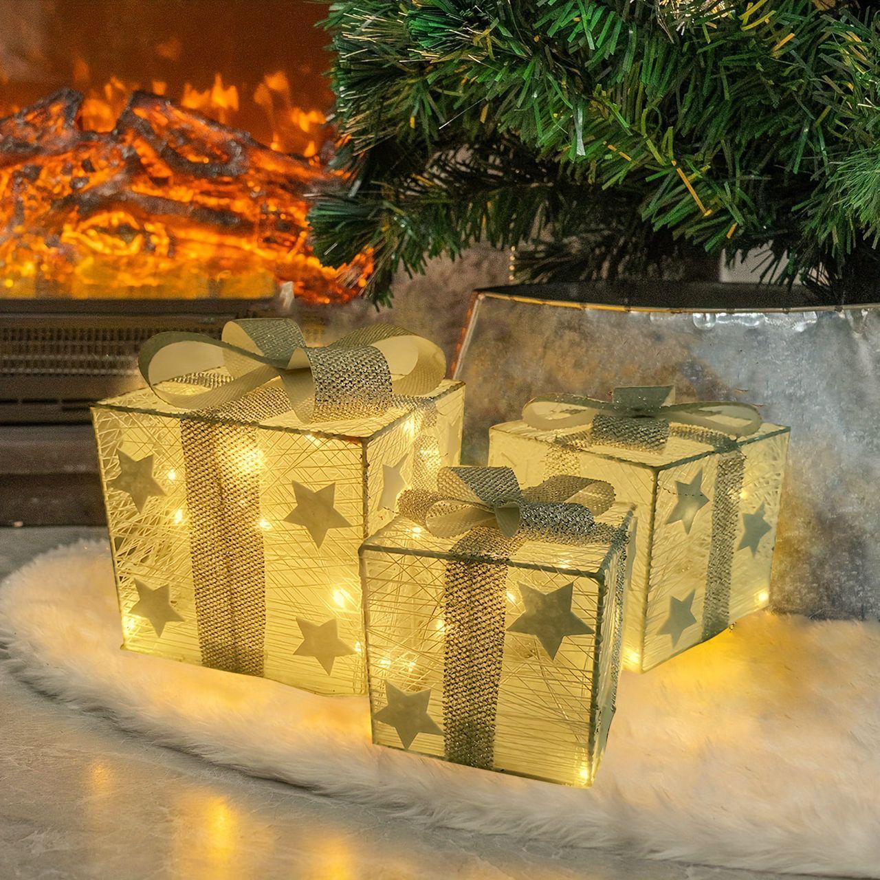 3pcs set lighted Christmas gift box
AA battery powered