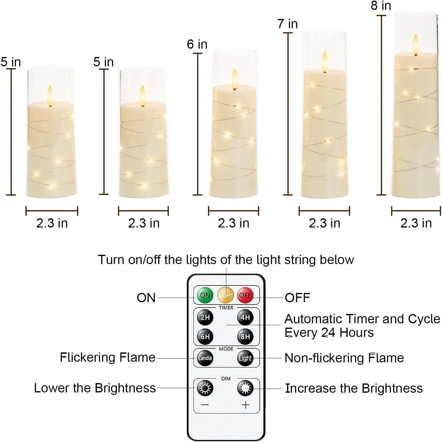 5pcs Christmas flameless LED candles with string light