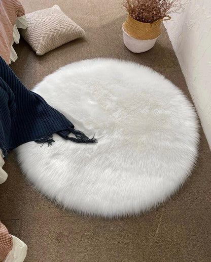 white faux fluffy fur rag