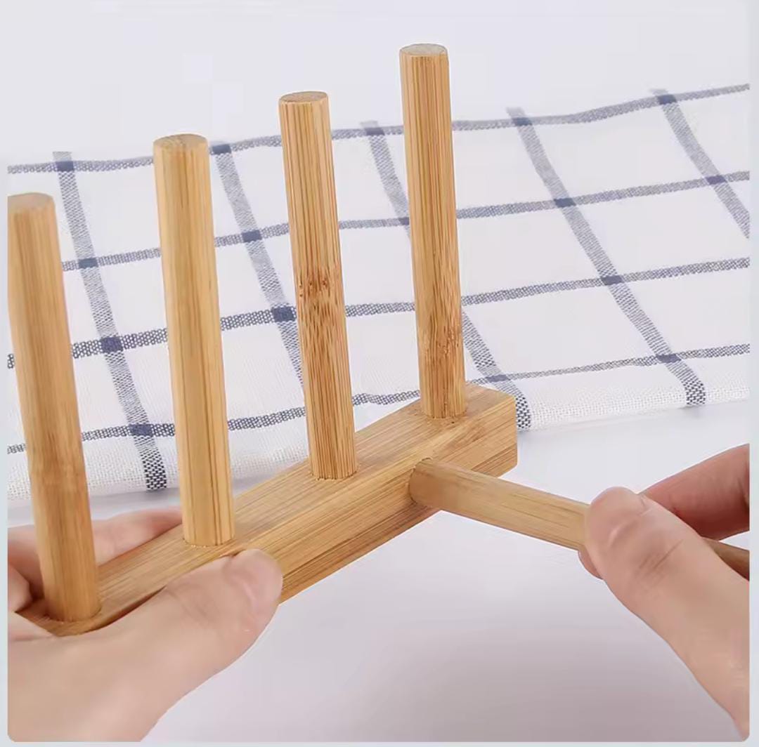 4 slots Bamboo Plate Rack