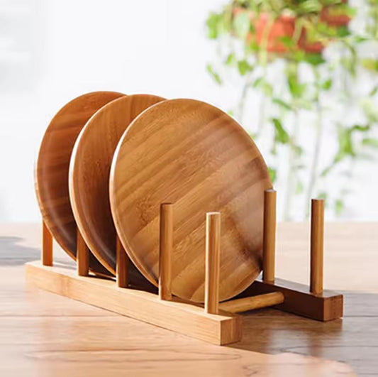 4 slots Bamboo Plate Rack