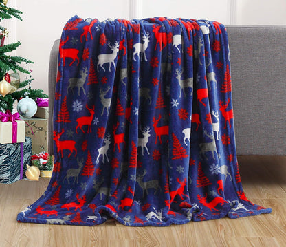 Warm Flannel Christmas Sherpa Throw Blanket