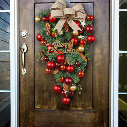 Triangular front door hanging Christmas wreath