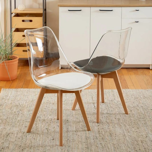 MODERN TRANSPARENT ACRYLIC SHELL DINING CHAIRS WITH PADDED SEATS
