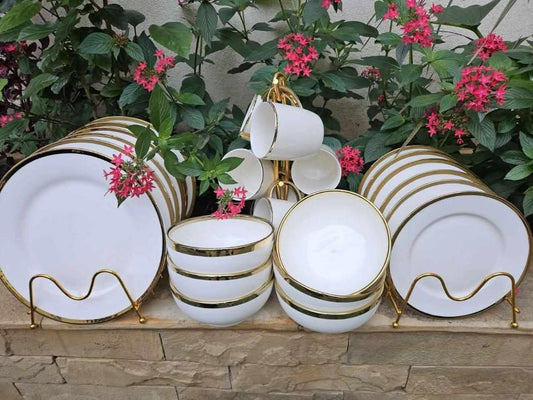24 pcs Ceramic gold rim dinner set
