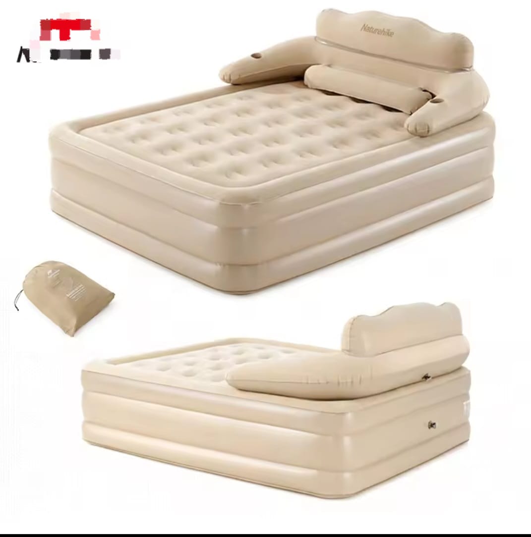 Inflatable bed with backrest and self pumping electric pump