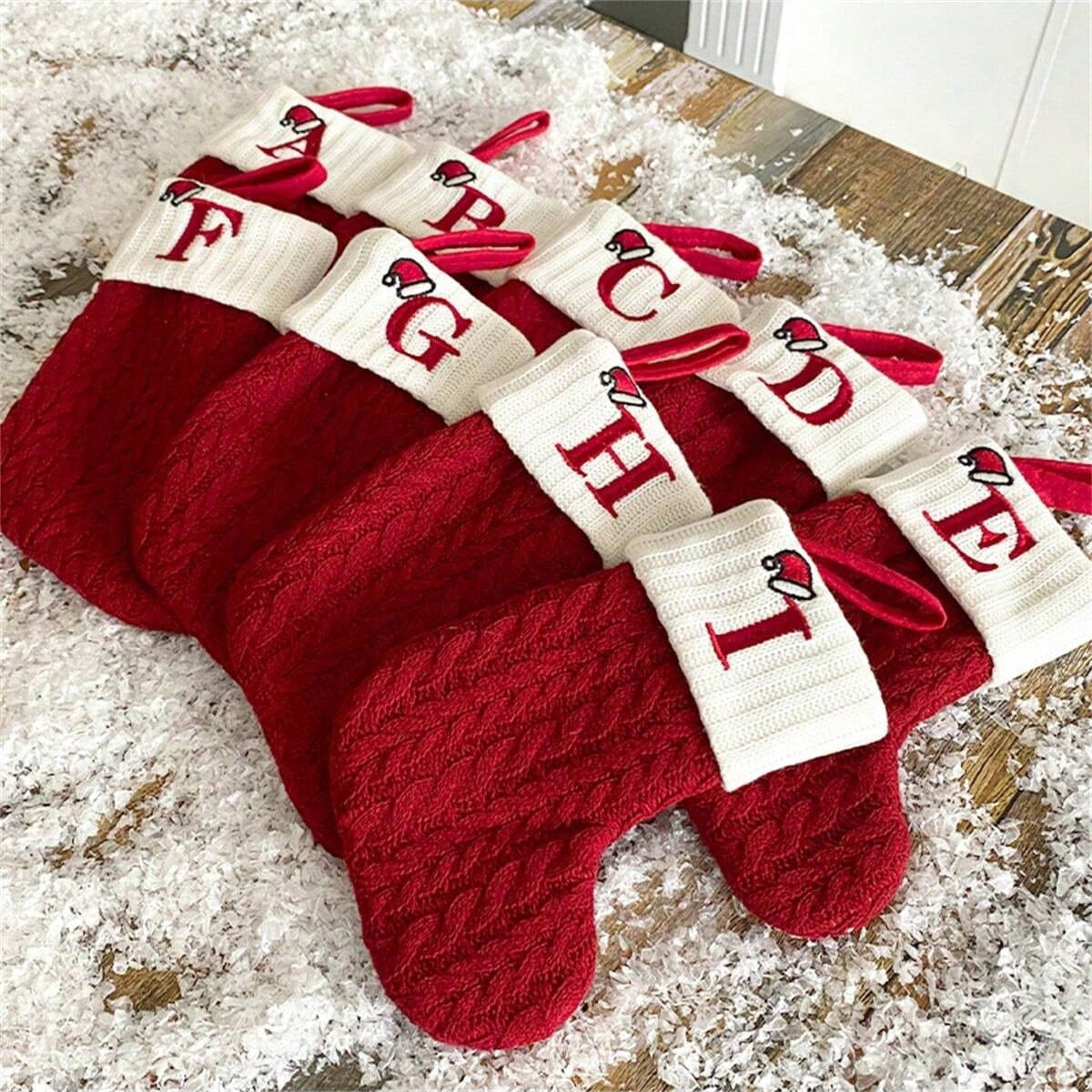 Knit monogram Christmas socks