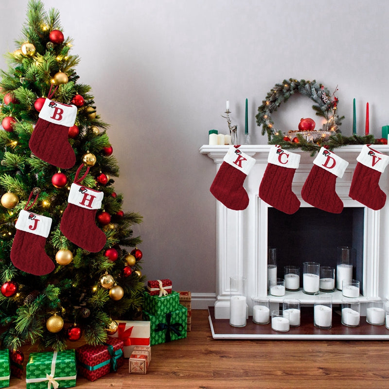 Knit monogram Christmas socks