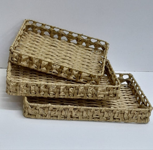 3pc Rectangular Rattan Tray