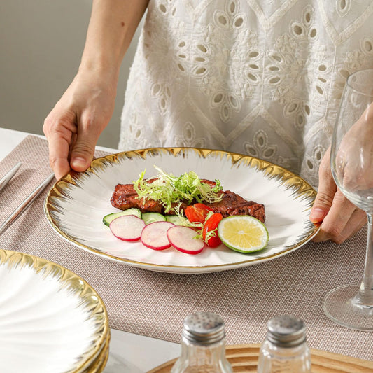 6Pc Ceramic dinner plate with gold detail