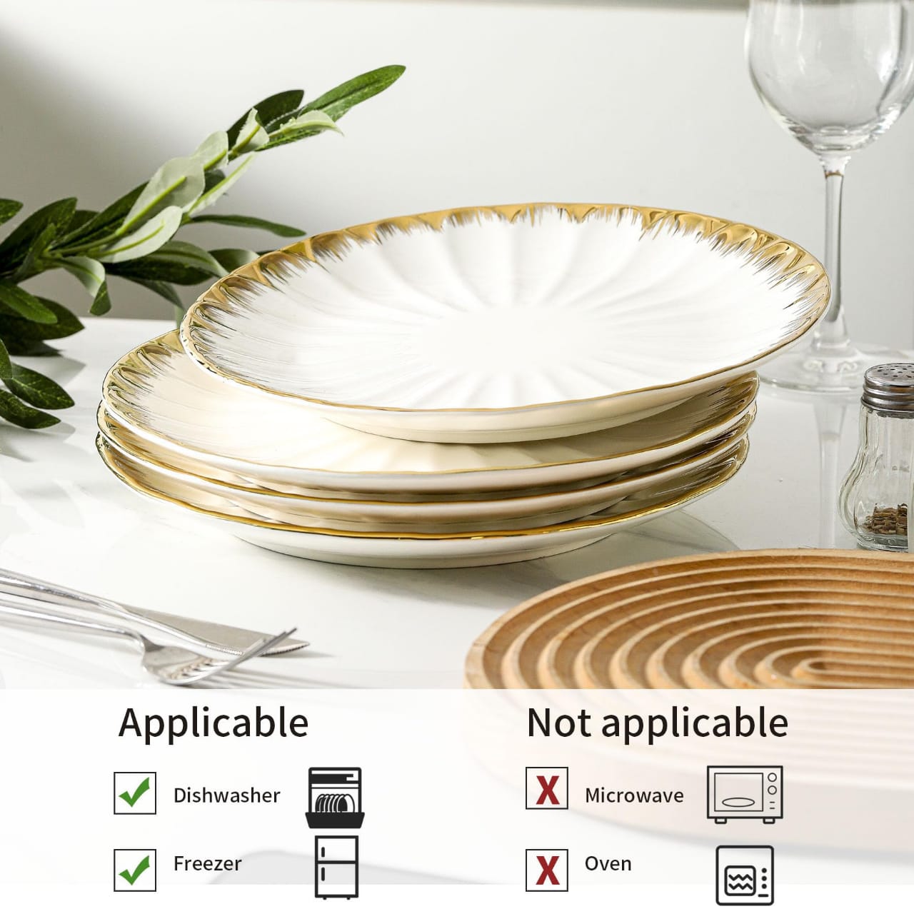 6Pc Ceramic dinner plate with gold detail