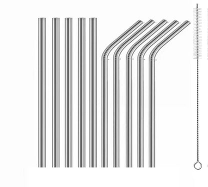 Stainless reusable straws set plus cleaning brush