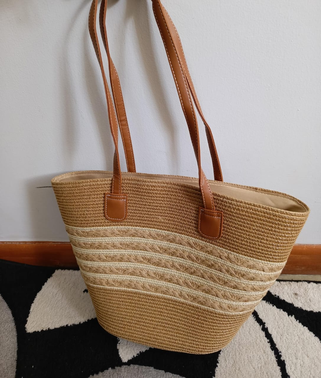 Vintage papyrus Straw Woven Beach Bag