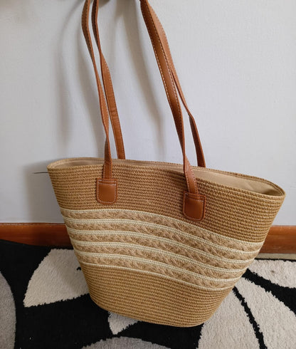 Vintage papyrus Straw Woven Beach Bag