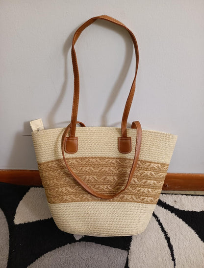 Vintage papyrus Straw Woven Beach Bag