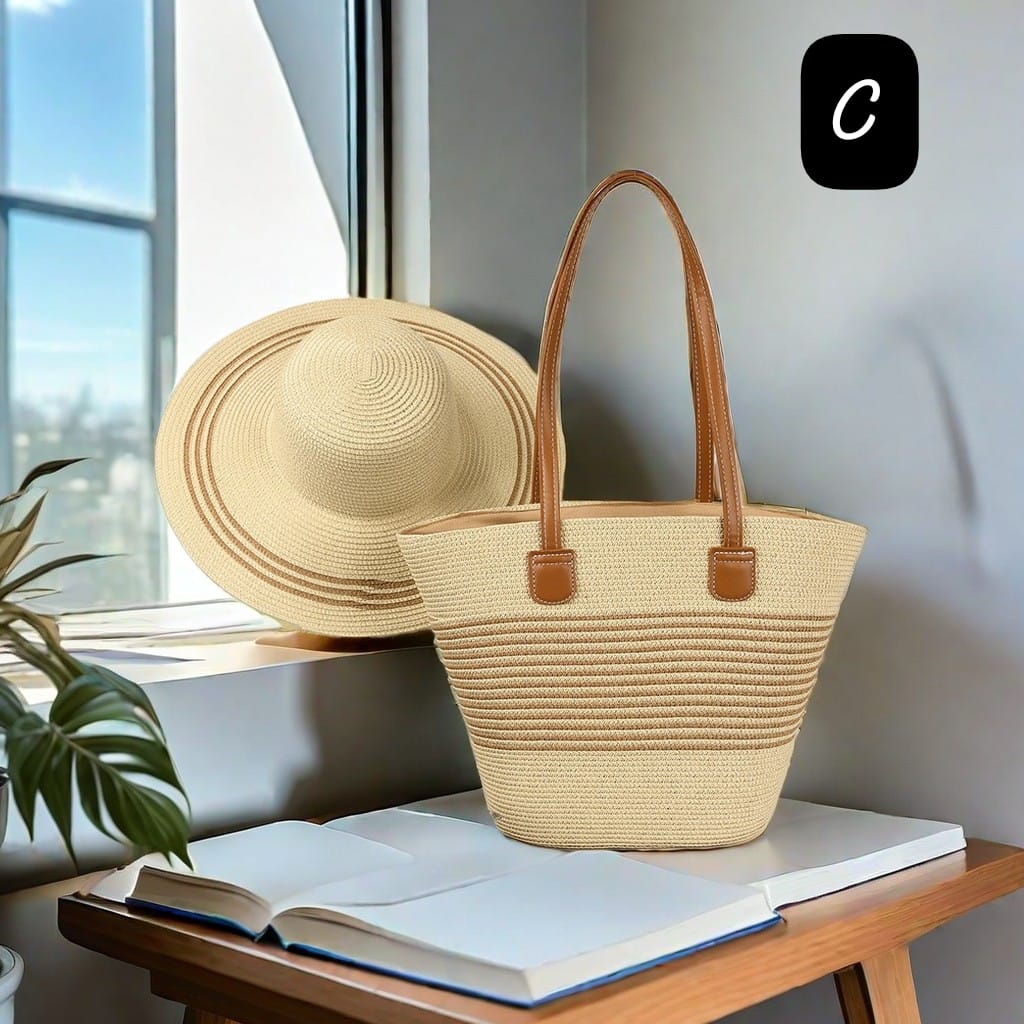 Summer straw bag and hat