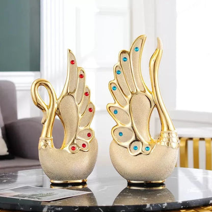 2Pc Swan golden decor