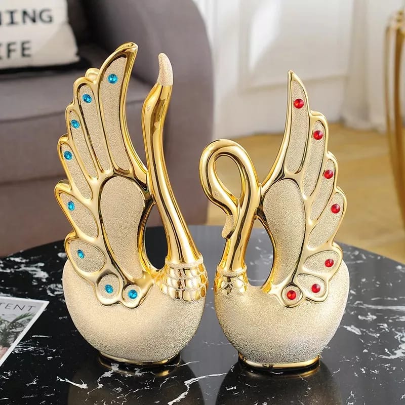 2Pc Swan golden decor