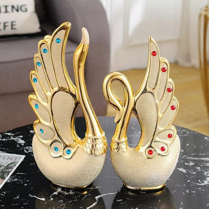 2Pc Swan golden decor