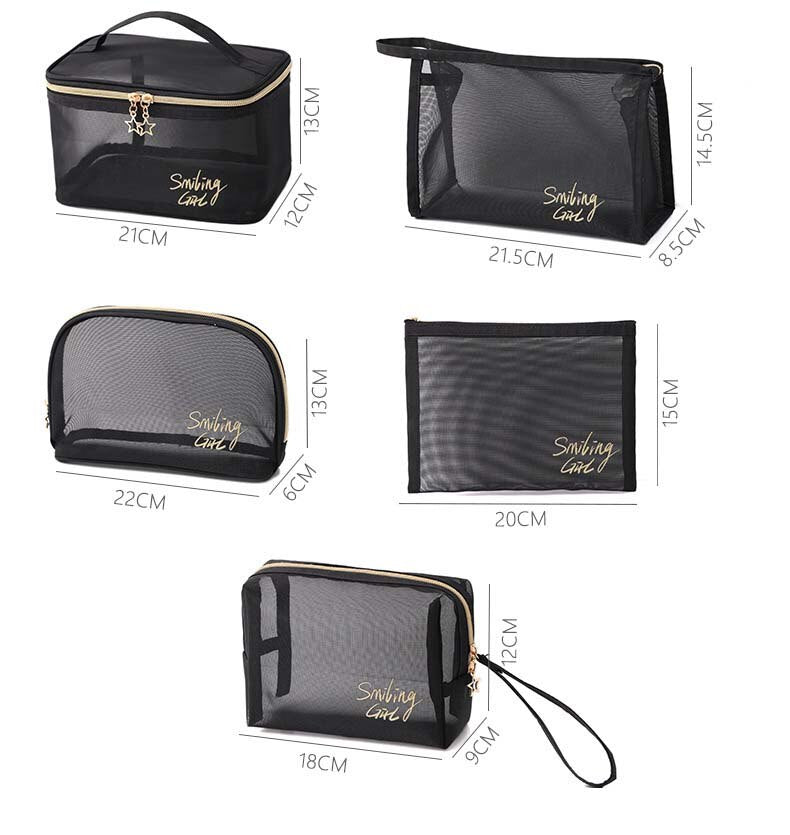 5pc Transparent Mesh Toiletry Wash Bags