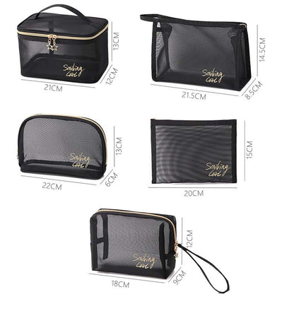 5pc Transparent Mesh Toiletry Wash Bags