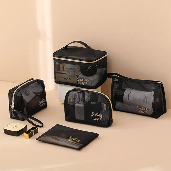 5pc Transparent Mesh Toiletry Wash Bags